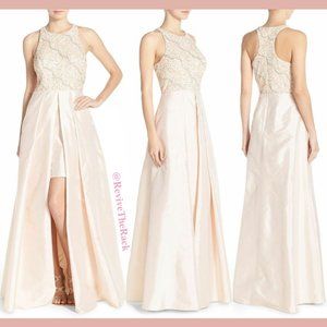 NWT $368‎ Adrianna Papell Embellished Taffeta Ballgown In Shell [ Size 0 ]
